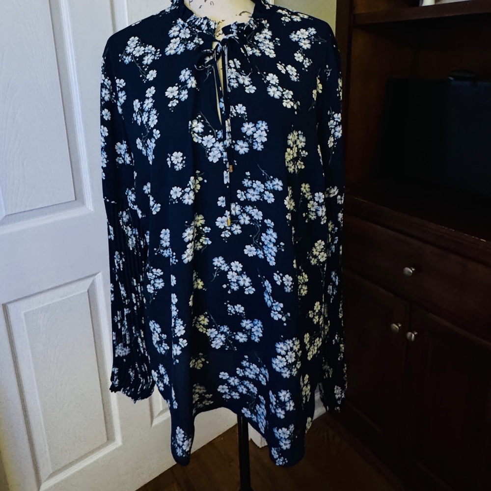 Ralph Lauren Blue Long Sleeve Tie Front Blouse